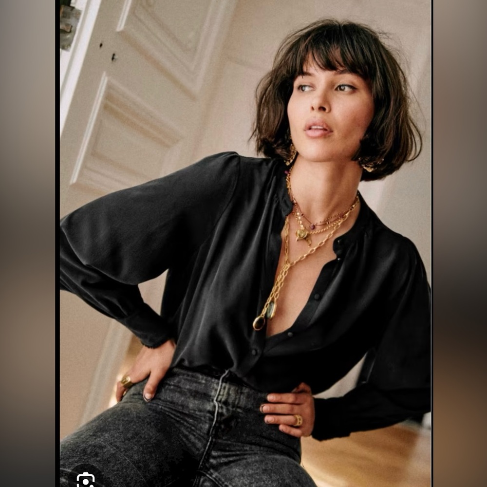 Sezane NWOT Lea silk blouse black size 34 US2